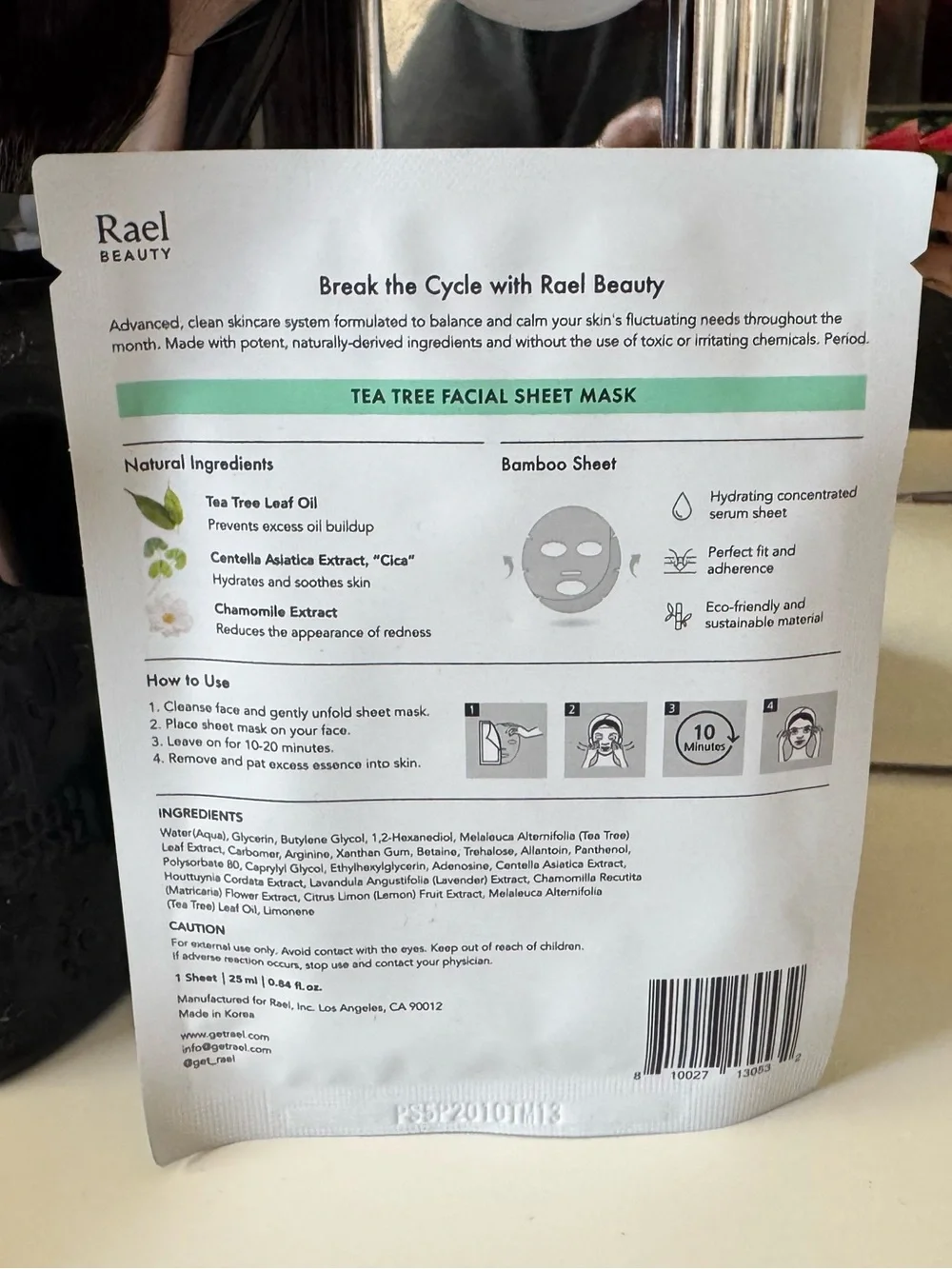 3/$15 Rael Beauty Tea Tree Purify + Soothe Facial Sheet Mask Single